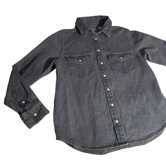 Levi's Classic Size Small Women Gray Denim Shirt Pearl Snap Long Sleeve Western - Picture 3 of 16